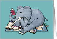 Blank Any Occasion Cute Illustration of an Elephant Reading Books card