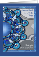 Happy Birthday Friend with Blue Mandala Doodle Design card