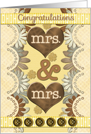Lesbian Wedding Congratulations Brown Hearts and Flowers card
