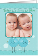 Twin Boys Birth Announcement Blue Birdies Custom Photo Card