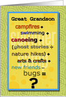 Thinking of You Great Grandson at Summer Camp Humorous Math Problem card