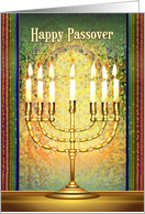 Messianic Happy Passover Golden Menorah in Mosaic Window card