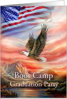 Boot Camp Graduation Party Invitation, Flying Eagle & Flag Sunset card