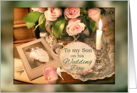 Wedding Congratulations to Son, Mother and Child Vintage Photo card