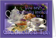 Graduation Tea Invitation, Vintage Tea Pot, Cups and Saucers card
