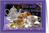 Bridal Shower Tea Invitation, Vintage Tea Pot, Cups and Saucers card