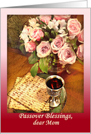 To Mother on Passover Pink Roses Blessings at Passover for Mom card