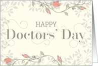 Happy Doctors’ Day Card - Swirly Text and Flowers - Cream Peach card