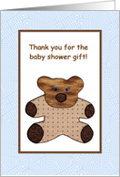 Thank You Baby Shower Gift - Cute Brown Teddy Bear - Quilt Style card