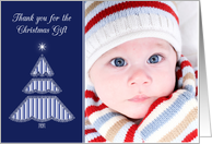 Christmas Gift Thank You Photo Card, Blue Graphic Tree card