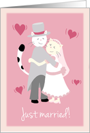 Just married, Marriage announcement, Two cats hugging card