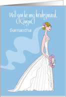 Hand Lettered Be My Bridesmaid Cousin with Bride with Custom Name card