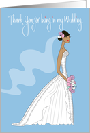 Hand Lettered Thank you for Being in Wedding with Black Haired Bride card