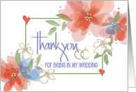 Hand Lettered Floral Thank you for Being in Wedding Watercolor Flowers card