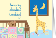 Announcement of Birth of New Grandbaby, Crib and Toys card