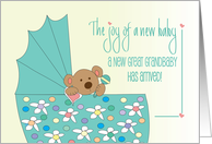 Announcement of New Great Grandbaby Bear in Bassinette with Rattle card