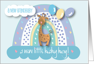Announcement of Baby Boy Grandson with Giraffe Rainbow and Balloons card