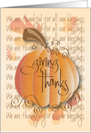 Hand Lettered Thanksgiving We Are Thankful Pumpkin and Fall Leaves card