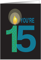 Birthday for 15 Year Old, You’re 15 with Large Candle card