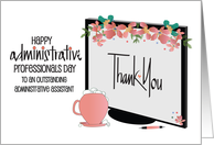 Hand Lettered Administrative Professionals Day Floral Monitor and Cup card