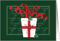 Thank you for the Christmas Gift, White Gift with Red Curly Ribbons card
