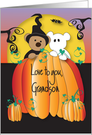 Halloween for Grandson, Pumpkin Witch and Goblin Bears card