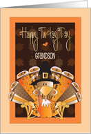 Hand Lettered Thanksgiving for Grandson Happy Turkey Day with Turkey card