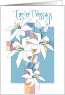 Hand Lettered Easter Blessings with Colorful Cross and White Lilies card
