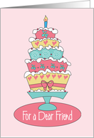 Birthday for Friend, Stacked, Floral and Ribboned Cake card