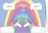 Birthday 5 Year Twin Girls, Magical Unicorns with Custom Names card