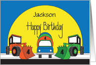 Birthday 4 Year Old, Front Loader & Cement Truck & Custom Name card