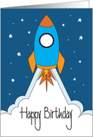 Hand Lettered Birthday for Boys Rocket Ship Blasting Off with Stars card