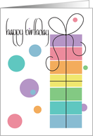Tall Rainbow Birthday Cake Wrapped in Wishes with Colorful Balloons card