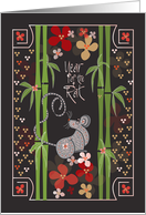 Chinese New Year with Floral Rat, Bamboo & Bright Tropical Flowers card