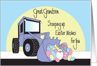 Easter for Great Grandson, Front Loader Scooping Up Eggs & Bunny card