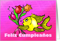 Feliz Cumpleaos Felicidades Spanish fun Birthday wishes flowers fish card