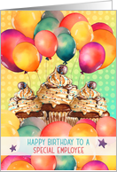 Employee Birthday Chocolate Cupcakes and Balloons card