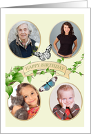 Birthday Photocard for 4 Photos Green Foliage and Pretty Butterflies card