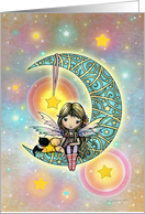 Fairy on Fantasy Moon with Two Kittens and Stars All Occasion card