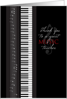 Music Teacher Thank You Black and White Musical Notes card