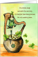 Happy St. Patrick’s Day Dancing Irish Lass Pot of Gold and Shamrocks card