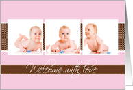 Welcome With Love Baby Girl Announcement Photo Card