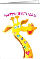 Happy Birthday giraffe with hearts card