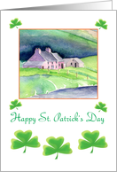 Happy St. Patrick’s Day- Shamrocks and traditional Irish Cottage card