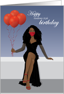 Birthday for Women Elegant Black Woman with Balloons and Face Mask card