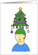Christmas Hairstylist Humour Cartoon Lady with Tree Shaped Hairstyle card