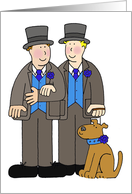 Two Cartoon Grooms and a Dog Civil Union or Wedding Congratulations card