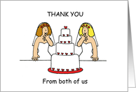 Thank You from Both of Us Lesbian Wedding Two Brides Cartoon card