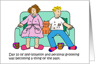 Coronavirus Self-isolation Cartoon Couple With No Personal Grooming. card