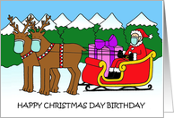 Covid 19 Christmas Day Birthday Santa and Reindeers in Facemasks card